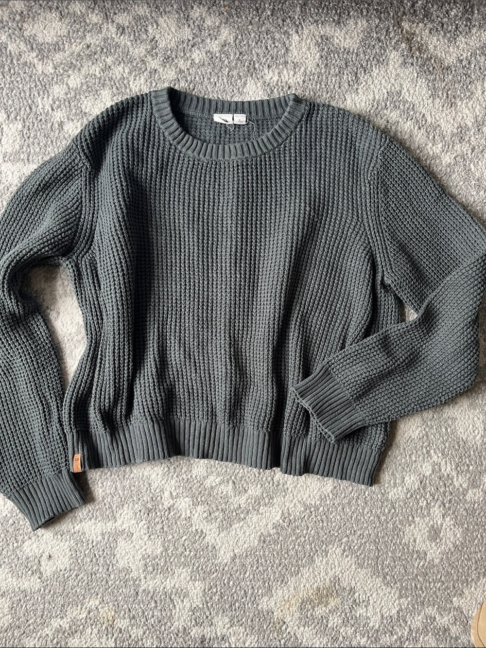 Ten Tree Organic Cotton Crewneck Chunky Knit Sweater - Green Gray